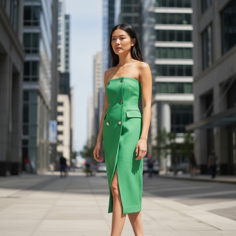 NWT Massimo Duttti Studio Strapless Green Linen Dress Size Small